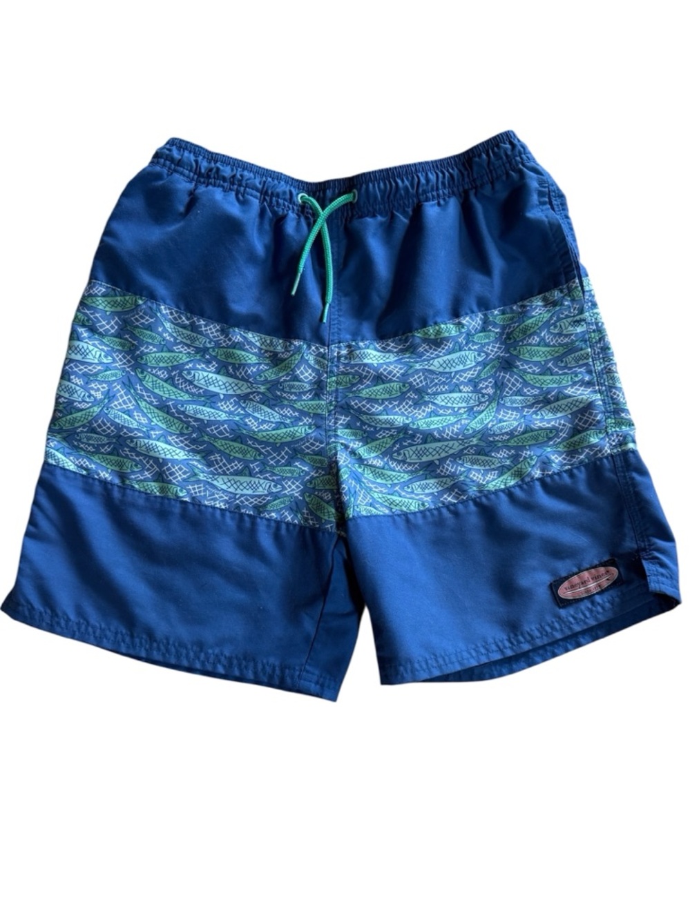 Vineyard Vines Boys' Fish Swim Trunks Blue Green Pockets No Lining Size L 16